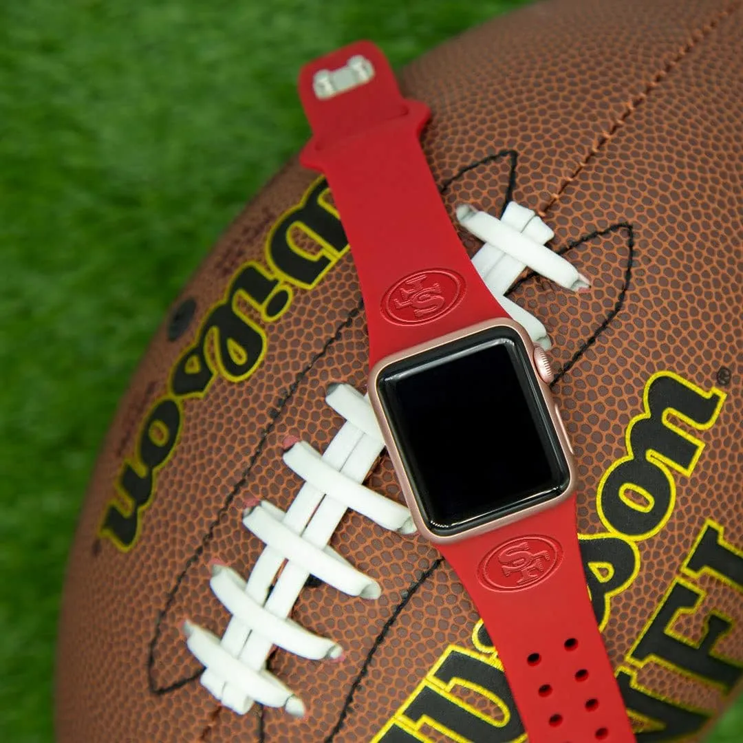 Game Time San Francisco 49ers Engraved Silicone Combo Package Compatible with Apple Watch and AirPods Battery Case (42/44mm Crimson/Crimson)