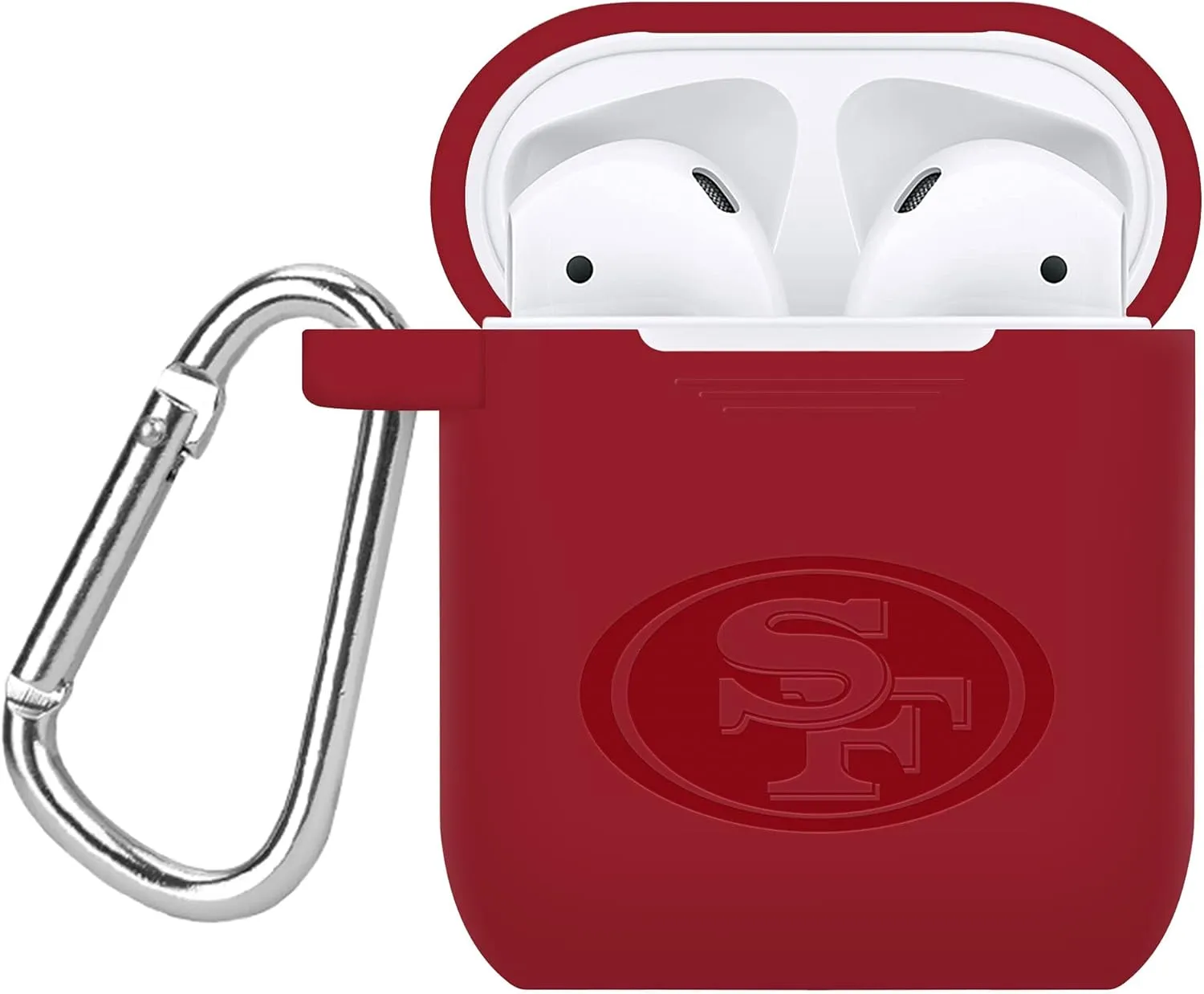 Game Time San Francisco 49ers Engraved Silicone Combo Package Compatible with Apple Watch and AirPods Battery Case (42/44mm Crimson/Crimson)