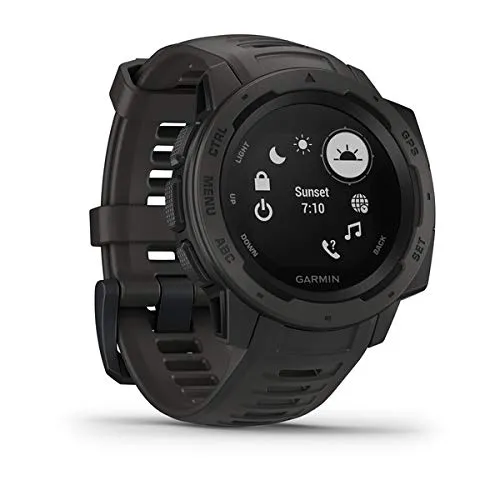 Garmin 010-02064-00 Instinct, Rugged Outdoor Watch with GPS, Features Glonass and Galileo, Heart Rate Monitoring and 3-Axis Compass, Graphite