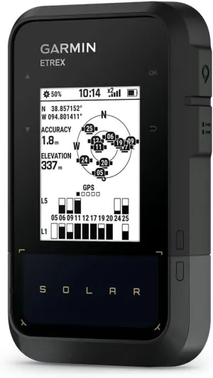 Garmin eTrex® Solar, GPS Handheld Navigator, Unlimited Battery Life, Water Resistant