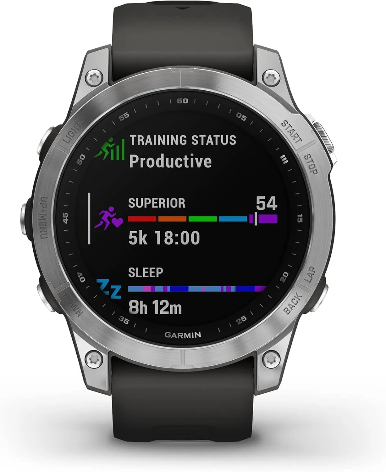 Garmin fenix 7, adventure smartwatch, rugged outdoor watch with GPS, touchscreen, health and wellness features, silver with graphite band - 010-02540-00