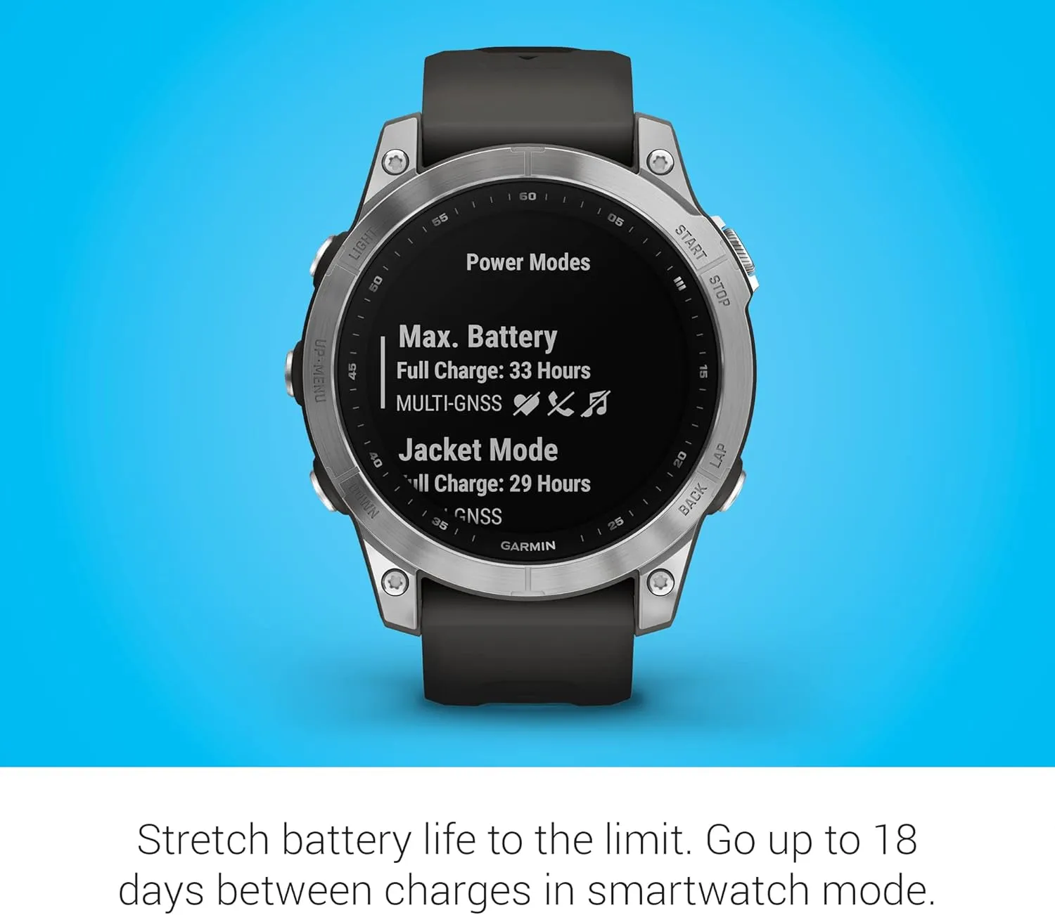 Garmin fenix 7, adventure smartwatch, rugged outdoor watch with GPS, touchscreen, health and wellness features, silver with graphite band - 010-02540-00