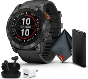Garmin Fenix 7X Pro Solar Edition 51 MM GPS Smartwatch Built-in Flashlight and Power Glass Solar Charging Lens and Advanced Training Features with Slate Gray & Black Band Designed for Larger Wrists