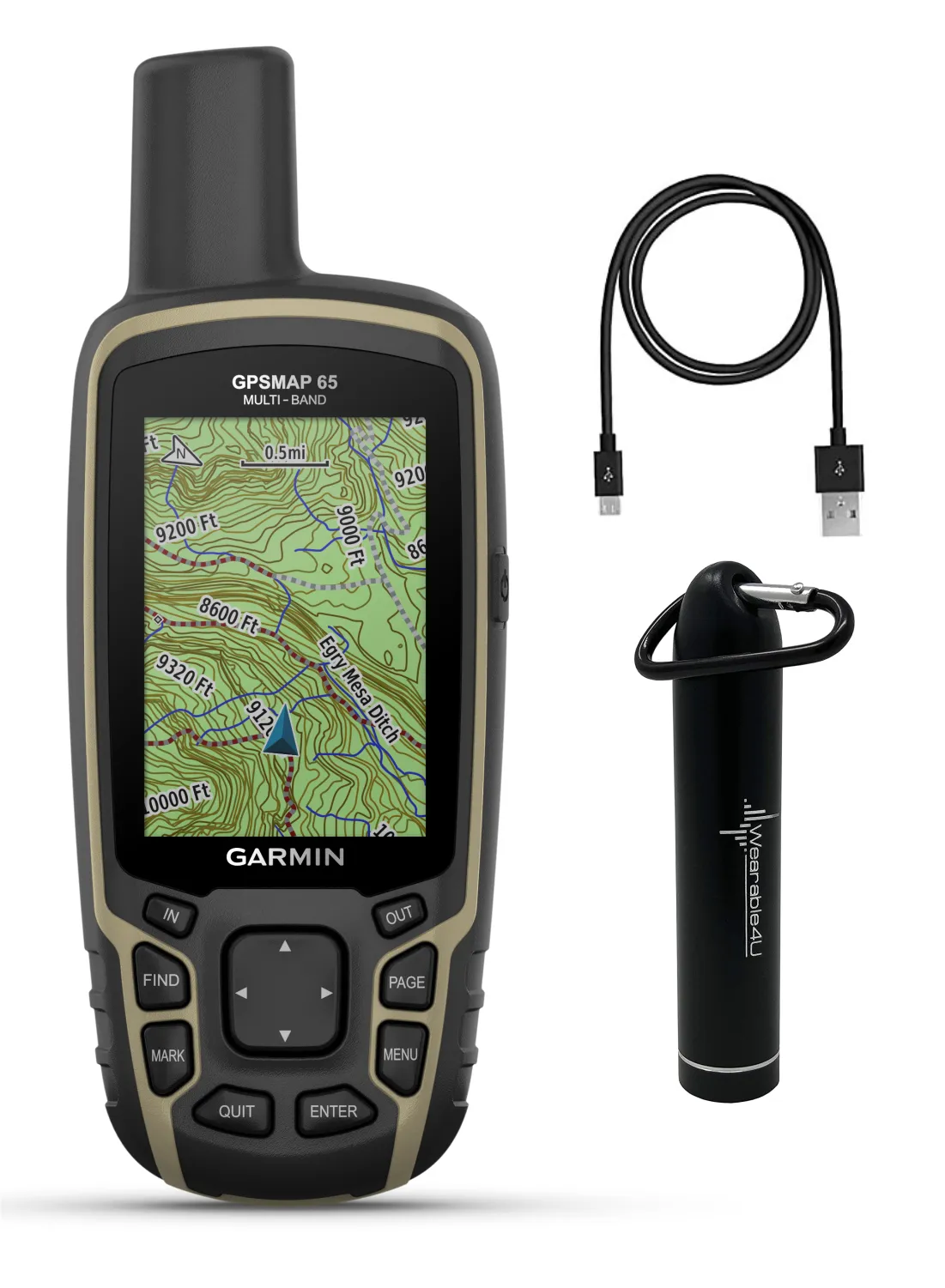 Garmin GPSMAP 65 Series (65 or 65s), Button-Operated Handheld with Included Wearable4U Bundle