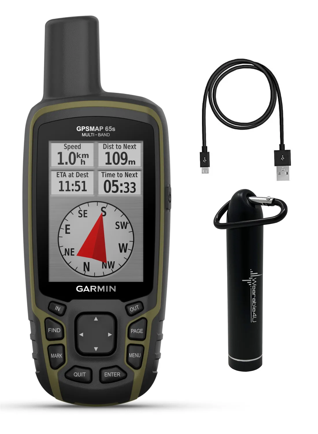 Garmin GPSMAP 65 Series (65 or 65s), Button-Operated Handheld with Included Wearable4U Bundle