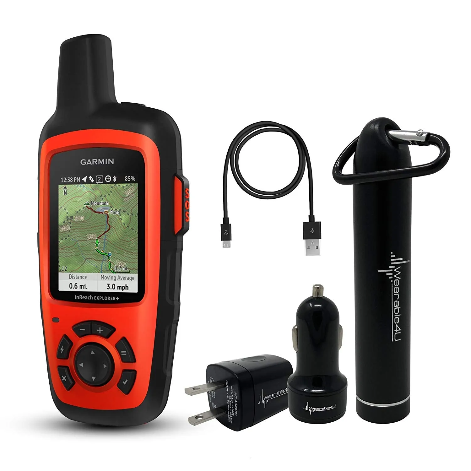 Garmin InReach Explorer  Handheld Satellite Communicator with GPS Navigation, Maps, and Sensors 010-01735-10 and Wearable4U Ultimate Power Pack Bundle