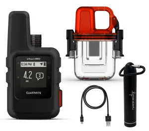 Garmin InReach Mini Handheld Iridium Satellite Communicator with Garmin Dive Case and Wearable4U Power Bank Bundle