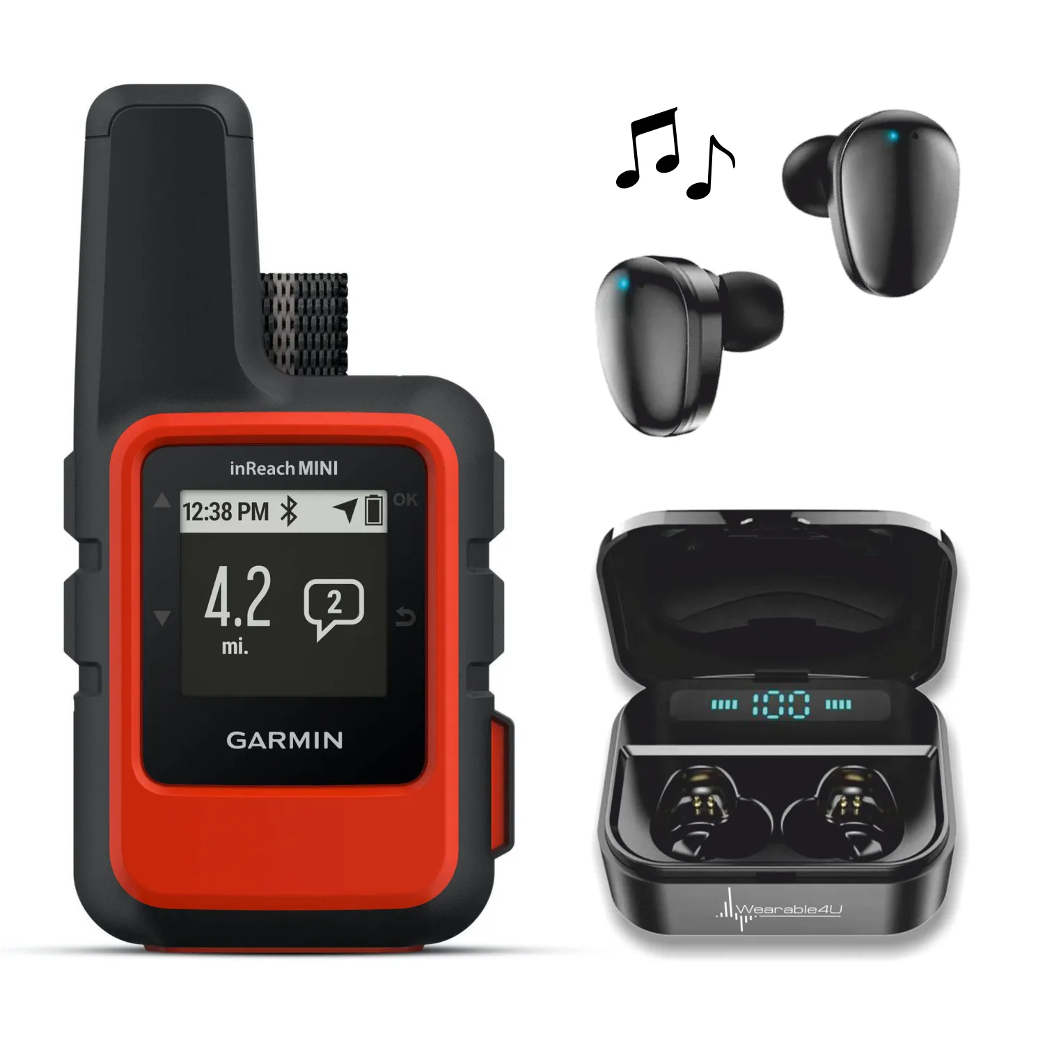 Garmin InReach Mini, Lightweight and Compact Handheld Iridium Satellite Communicator and Earbuds Bundle
