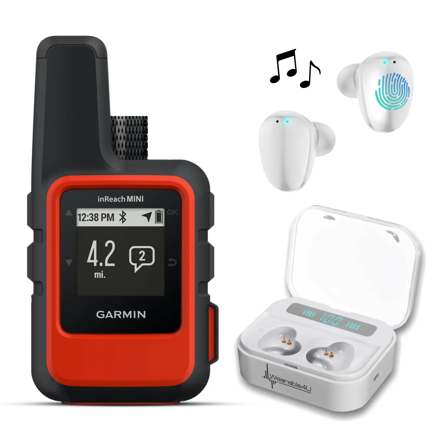 Garmin InReach Mini, Lightweight and Compact Handheld Iridium Satellite Communicator and Earbuds Bundle