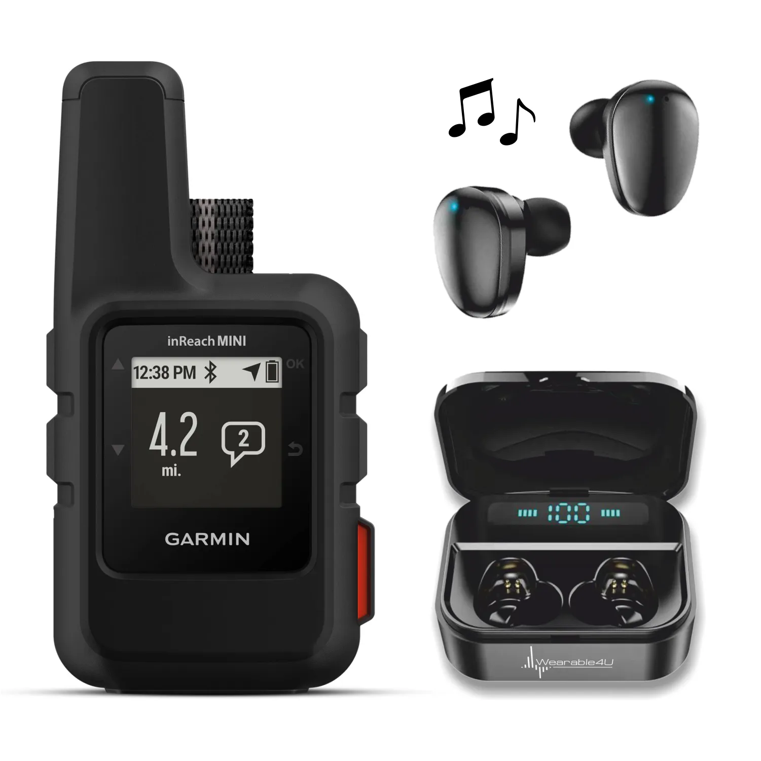 Garmin InReach Mini, Lightweight and Compact Handheld Iridium Satellite Communicator and Earbuds Bundle