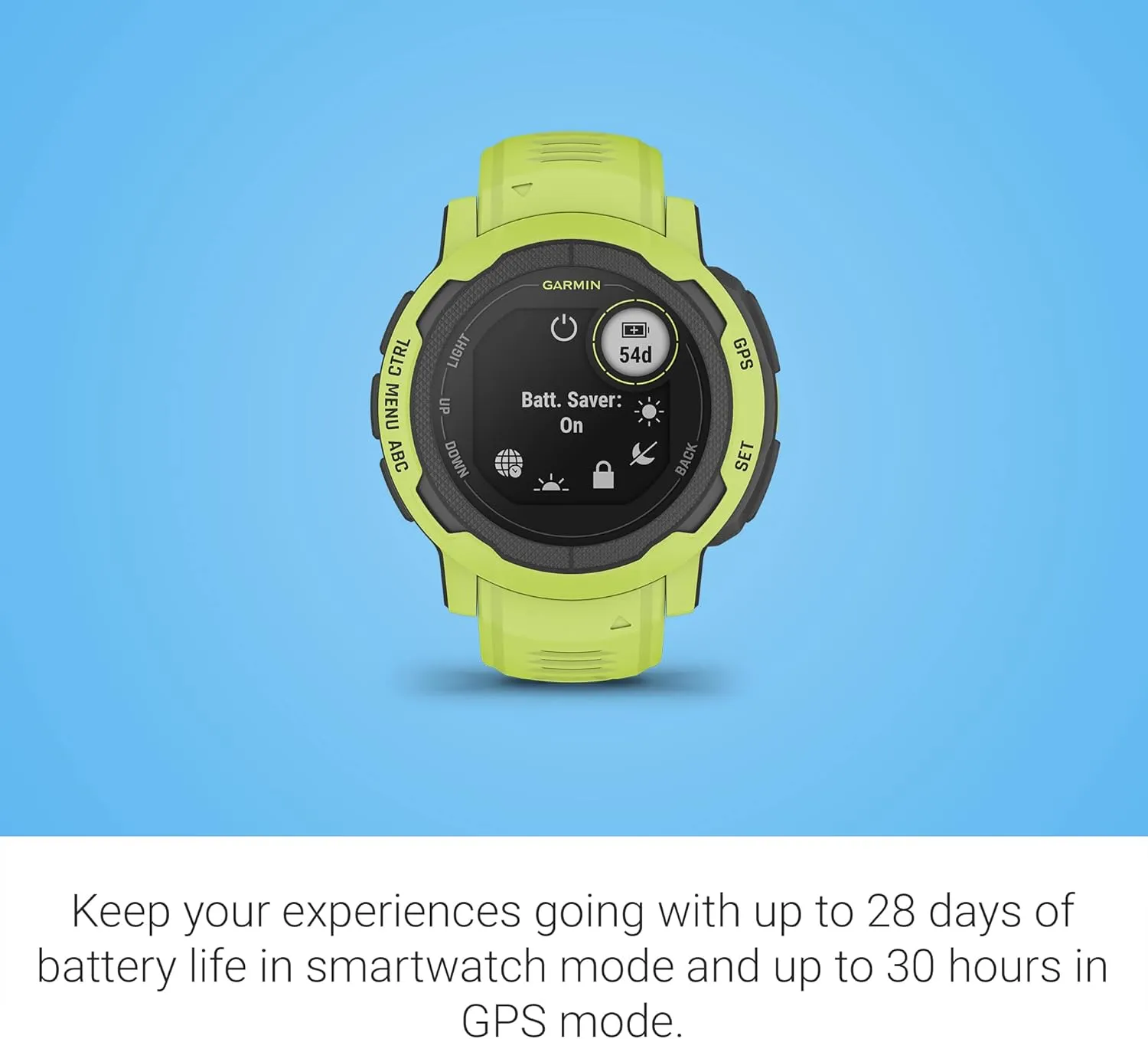 Garmin Instinct 2, Rugged GPS Outdoor Watch, Multi-GNSS Support, Tracback Routing, Electric Lime (Renewed)