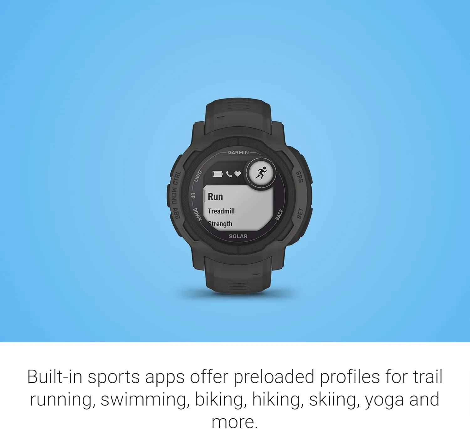 Garmin Instinct 2 Solar, GPS Outdoor Watch, Solar Charging Capabilities, Multi-GNSS Support, Tracbak Routing, Graphite