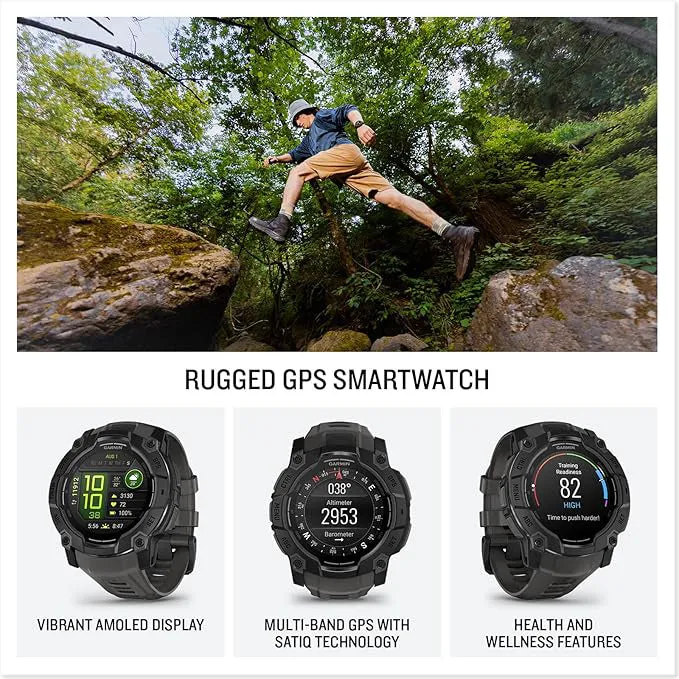 Garmin Instinct® 3 50 MM Unisex Charcoal AMOLED Display Metal-Reinforced Bezel Built-in Flashlight Up To 18 Days Of Battery Life Rugged Outdoor GPS Smartwatch - 010-03020-00