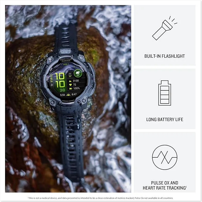 Garmin Instinct® 3 50 MM Unisex Charcoal AMOLED Display Metal-Reinforced Bezel Built-in Flashlight Up To 18 Days Of Battery Life Rugged Outdoor GPS Smartwatch - 010-03020-00