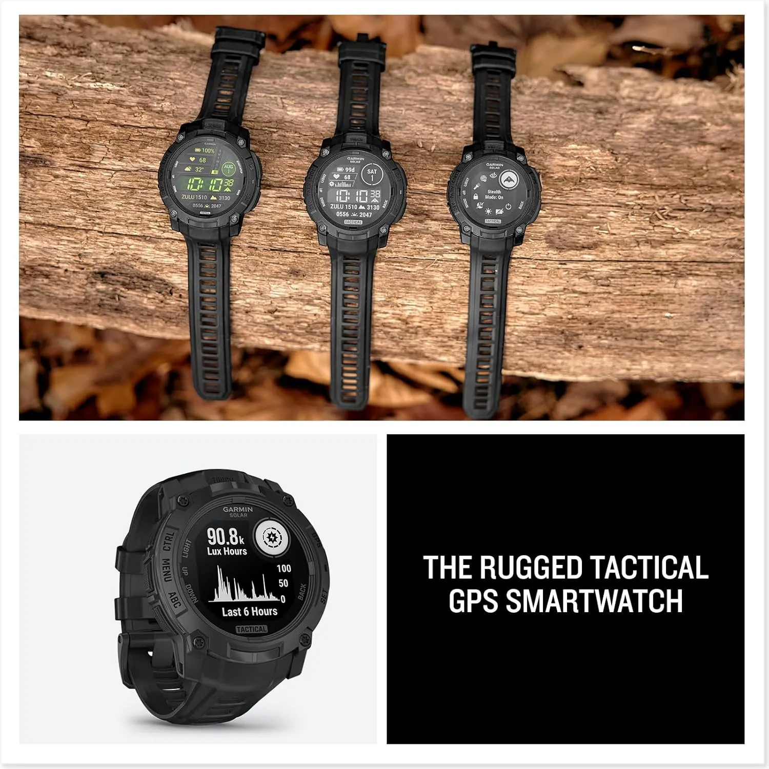Garmin Instinct® 3 Tactical Edition, 45mm, Solar Charged Display, Rugged Outdoor GPS Smartwatch