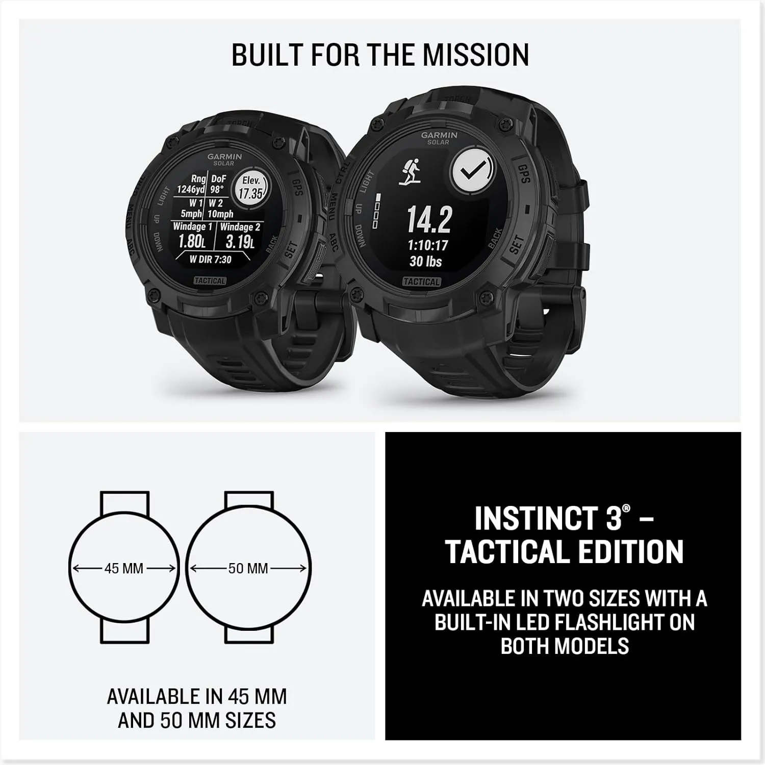 Garmin Instinct® 3 Tactical Edition, 45mm, Solar Charged Display, Rugged Outdoor GPS Smartwatch