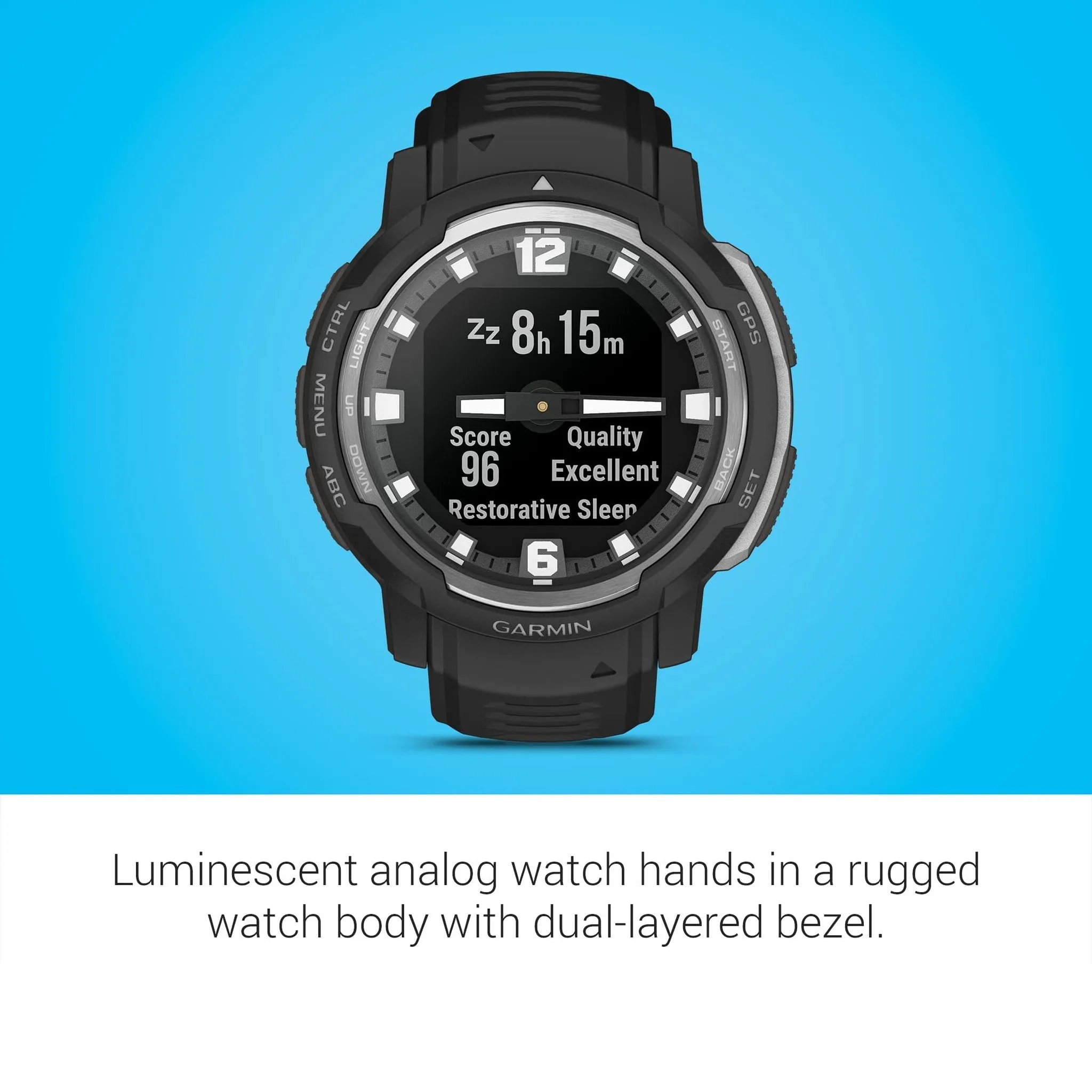 Garmin Instinct Crossover, Rugged Hybrid Smartwatch, Analog Hands and Digital Display, Black