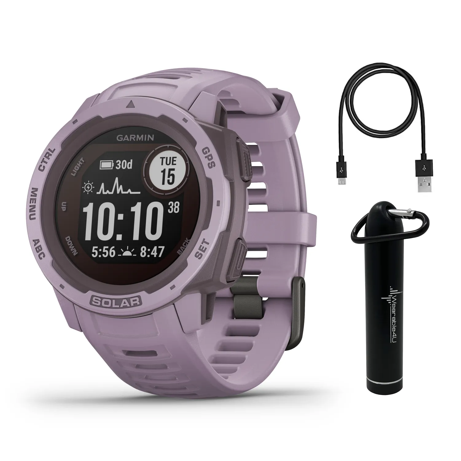 Garmin Instinct Solar Premium GPS Smartwatch with Wearable4U Bundle