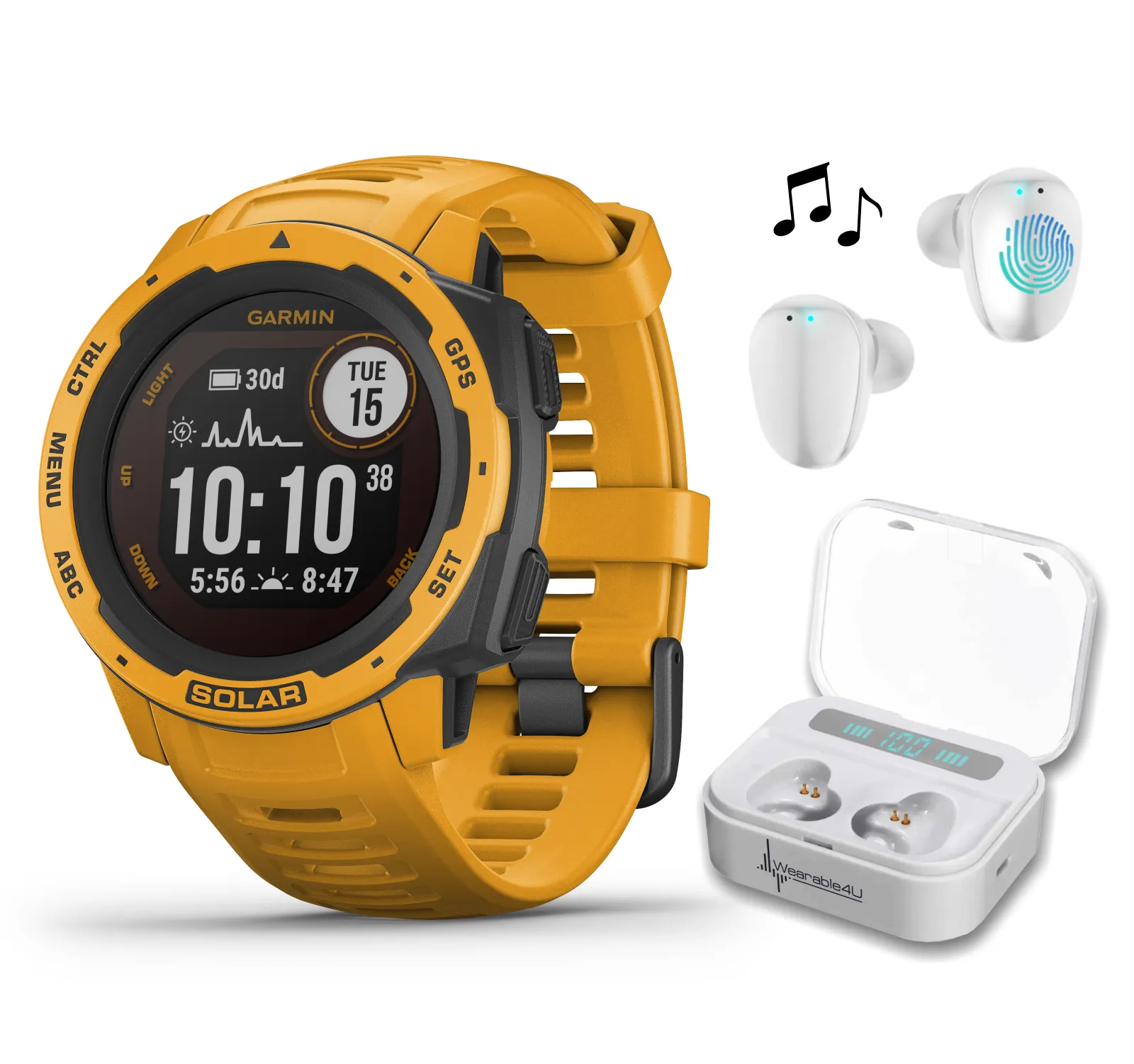 Garmin Instinct Solar Premium GPS Smartwatch with Wearable4U Bundle