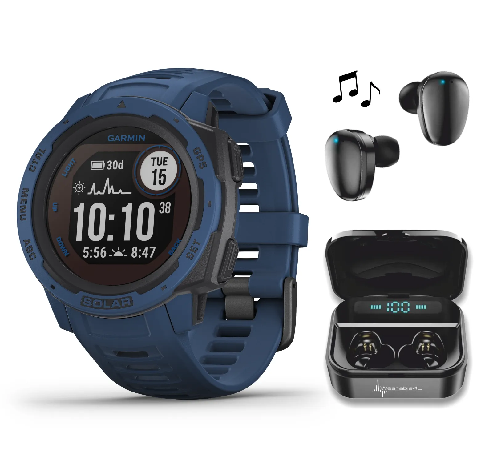 Garmin Instinct Solar Premium GPS Smartwatch with Wearable4U Bundle