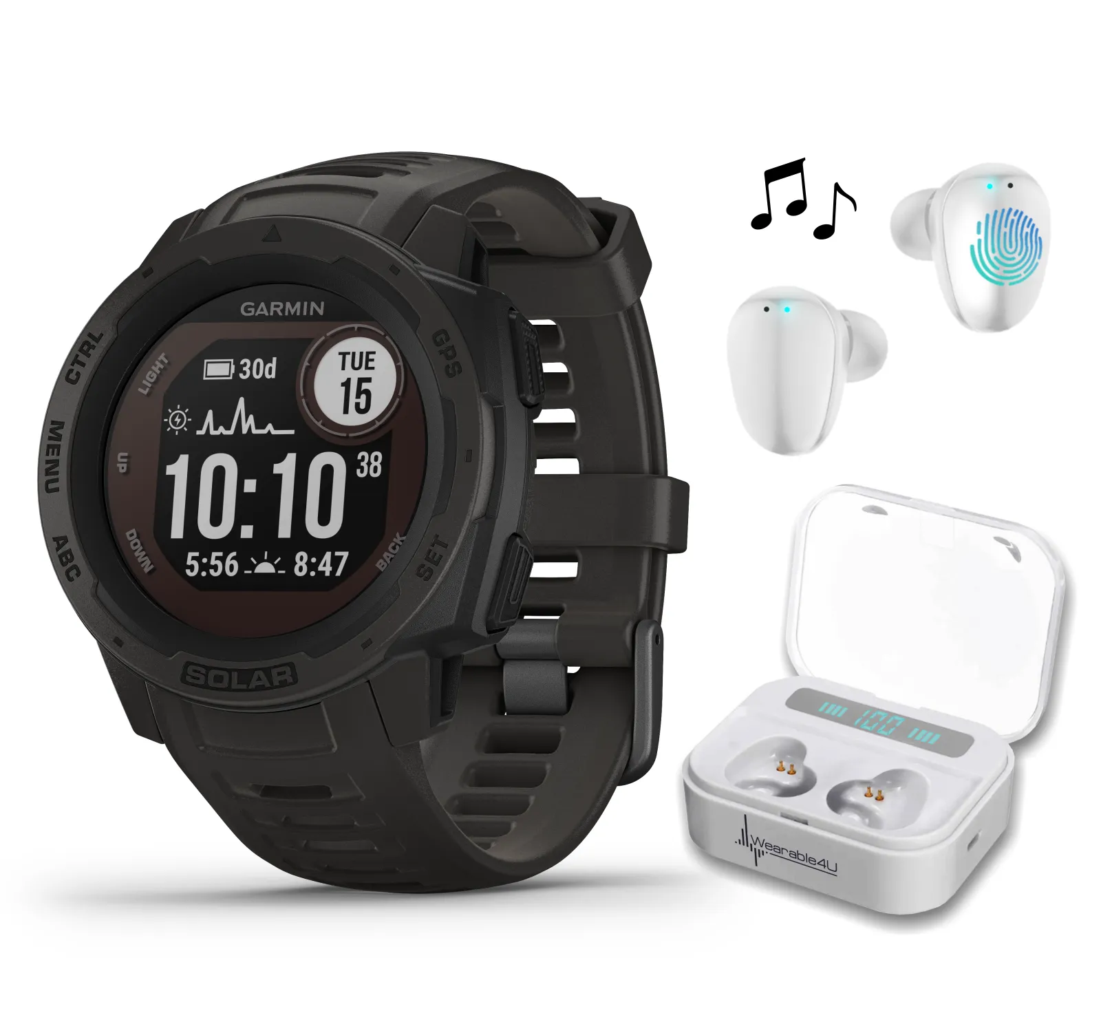 Garmin Instinct Solar Premium GPS Smartwatch with Wearable4U Bundle