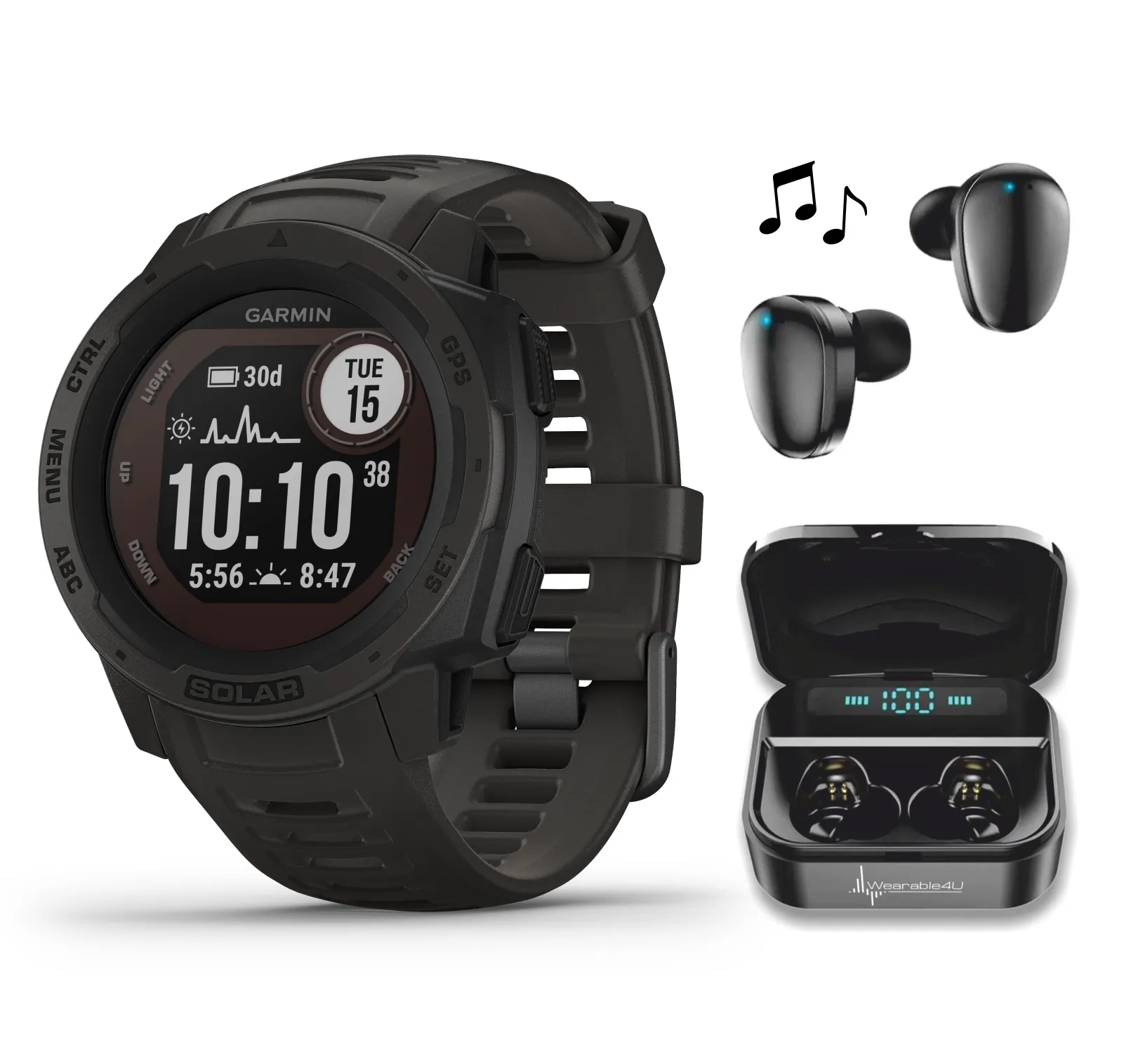 Garmin Instinct Solar Premium GPS Smartwatch with Wearable4U Bundle