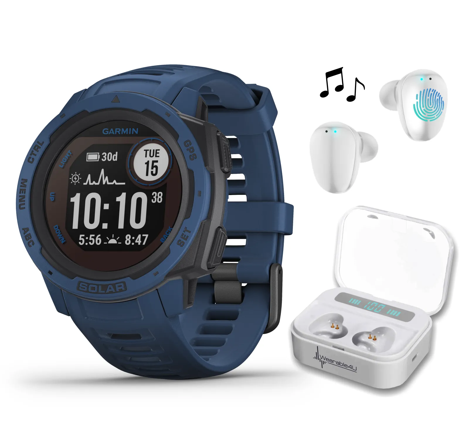 Garmin Instinct Solar Premium GPS Smartwatch with Wearable4U Bundle
