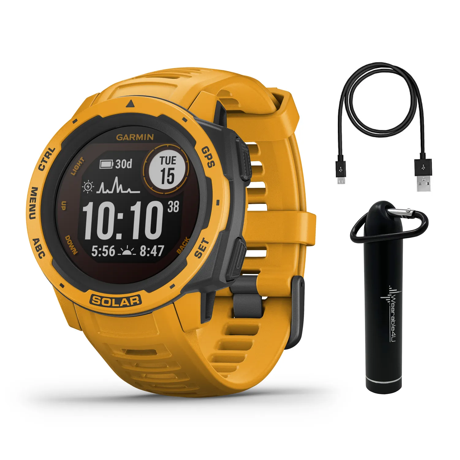 Garmin Instinct Solar Premium GPS Smartwatch with Wearable4U Bundle