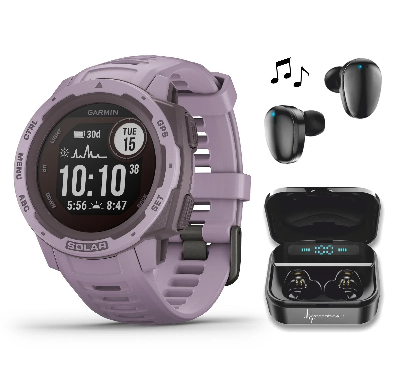 Garmin Instinct Solar Premium GPS Smartwatch with Wearable4U Bundle