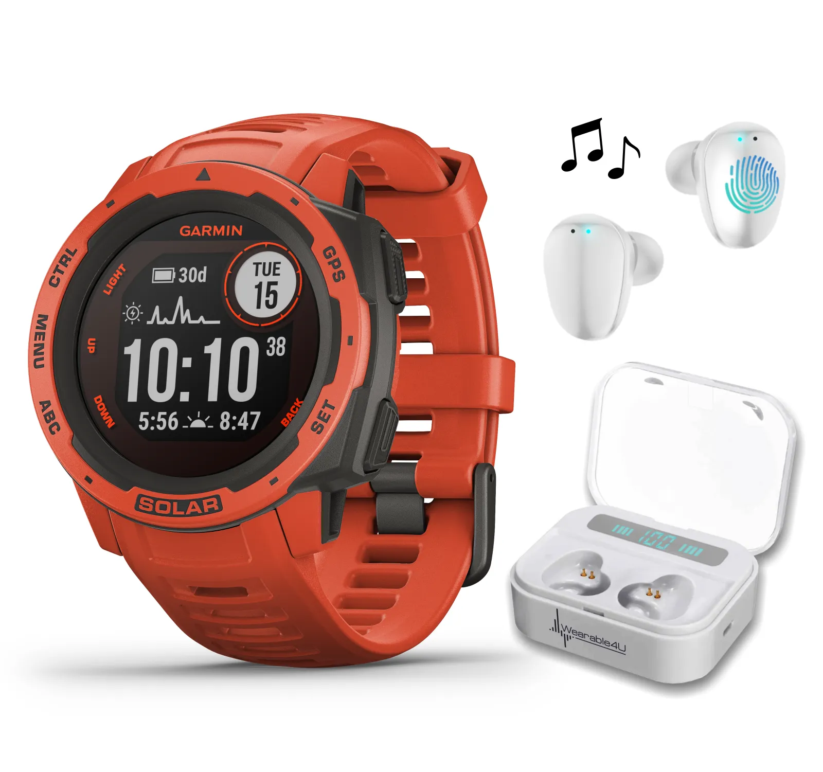 Garmin Instinct Solar Premium GPS Smartwatch with Wearable4U Bundle