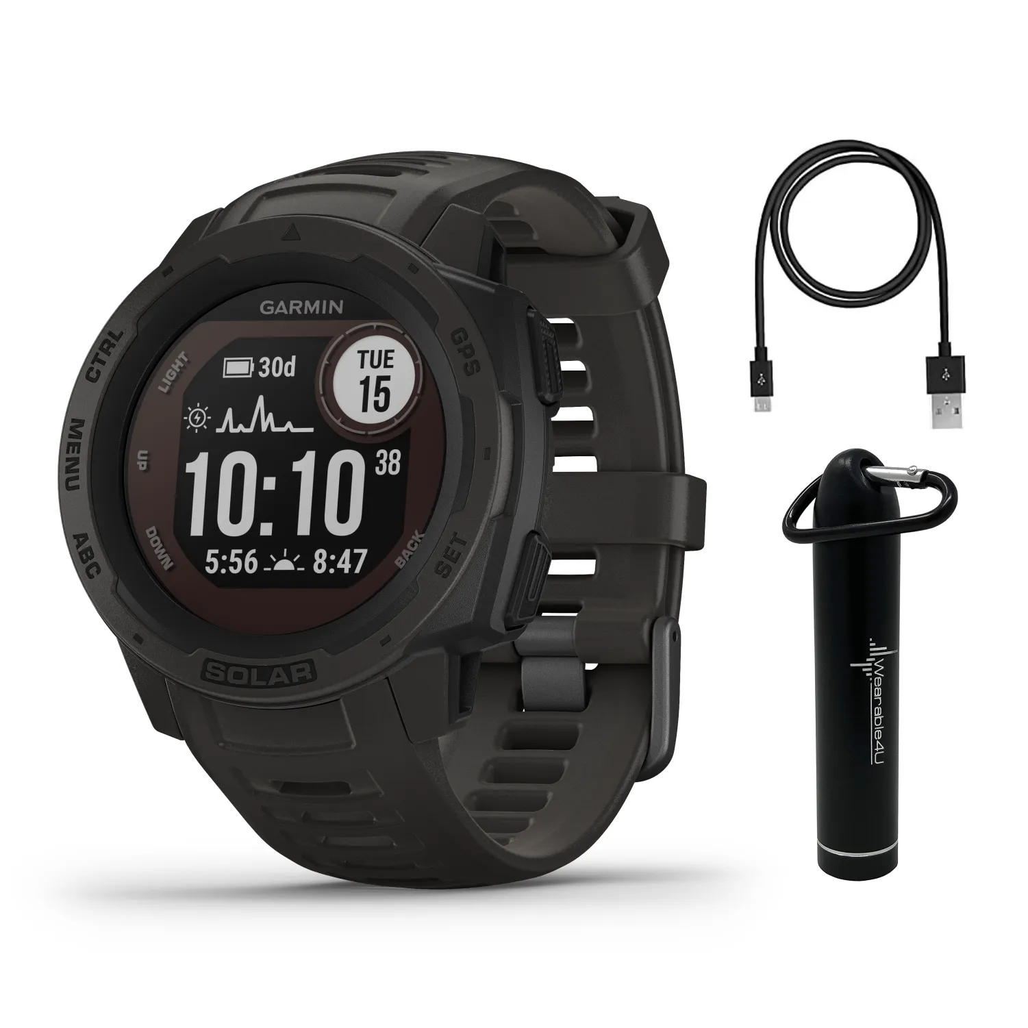 Garmin Instinct Solar Premium GPS Smartwatch with Wearable4U Bundle