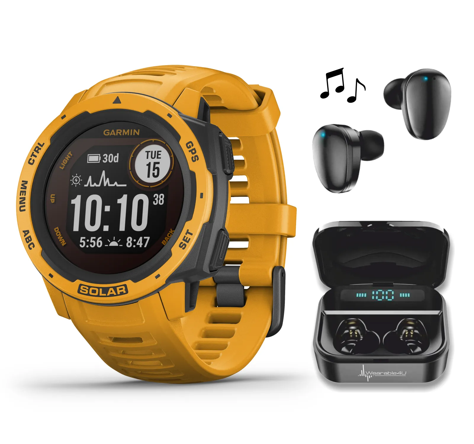 Garmin Instinct Solar Premium GPS Smartwatch with Wearable4U Bundle