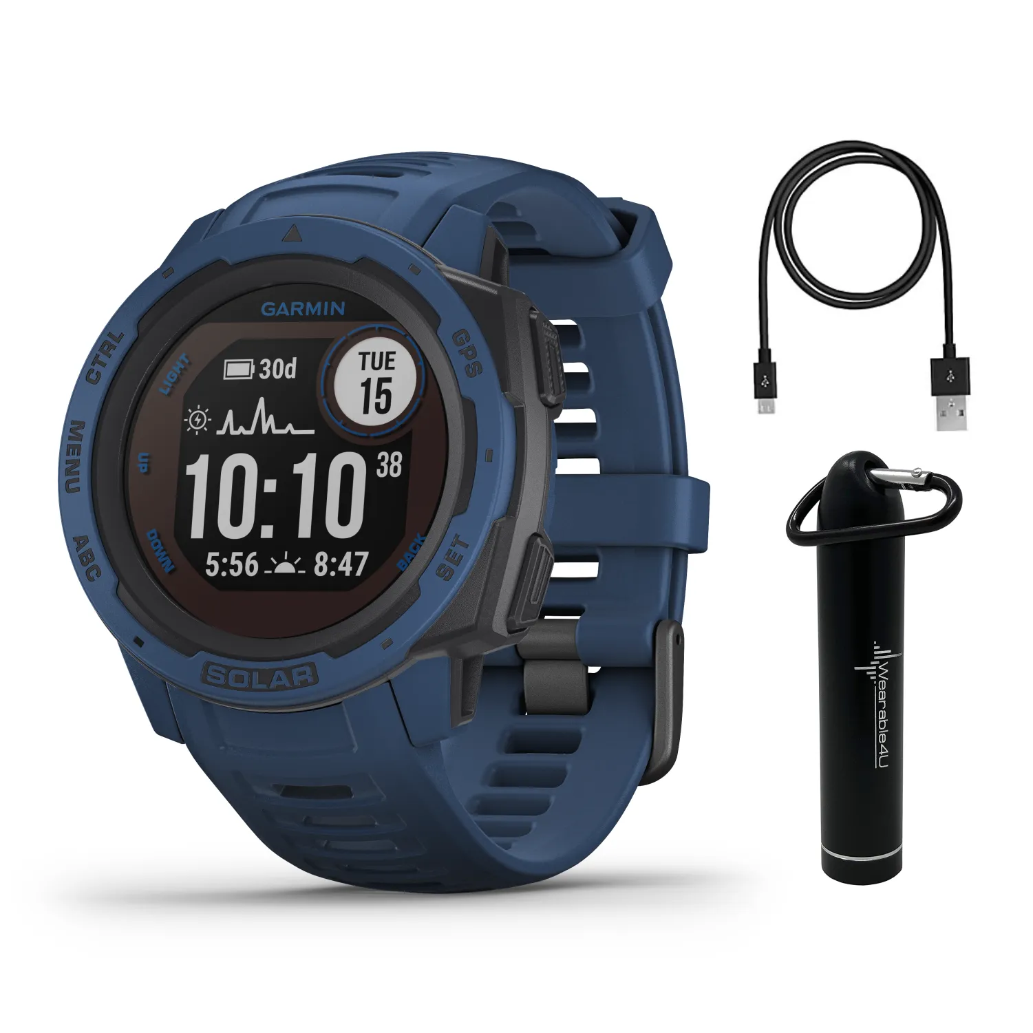 Garmin Instinct Solar Premium GPS Smartwatch with Wearable4U Bundle