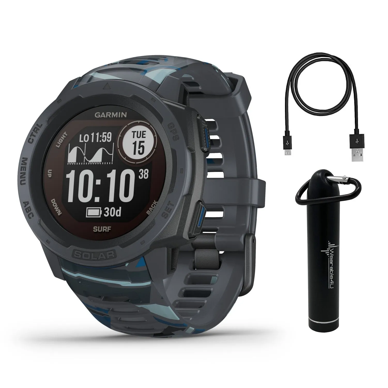 Garmin Instinct Solar Surf Edition Premium GPS Smartwatch with Included Wearable4U Bundle