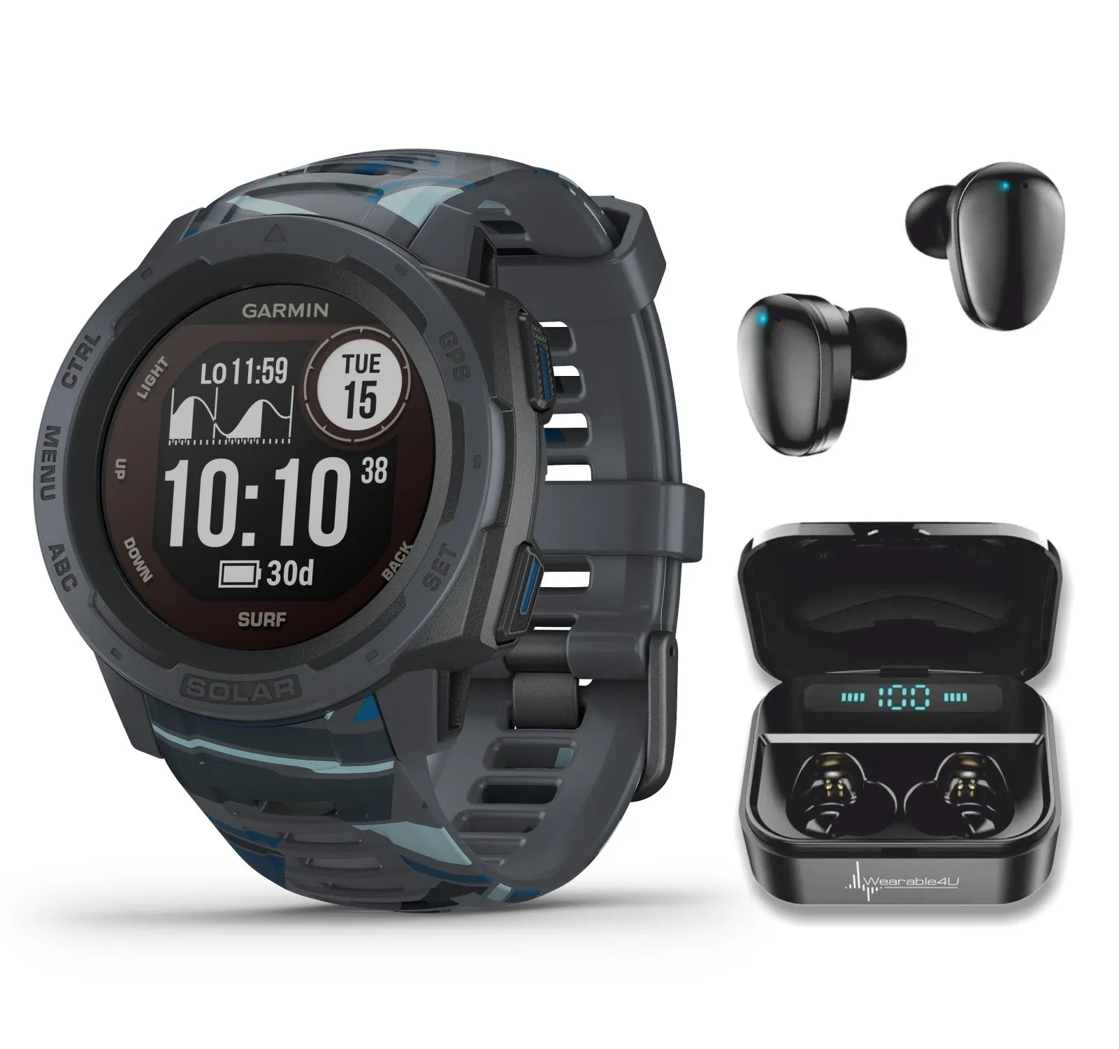 Garmin Instinct Solar Surf Edition Premium GPS Smartwatch with Included Wearable4U Bundle