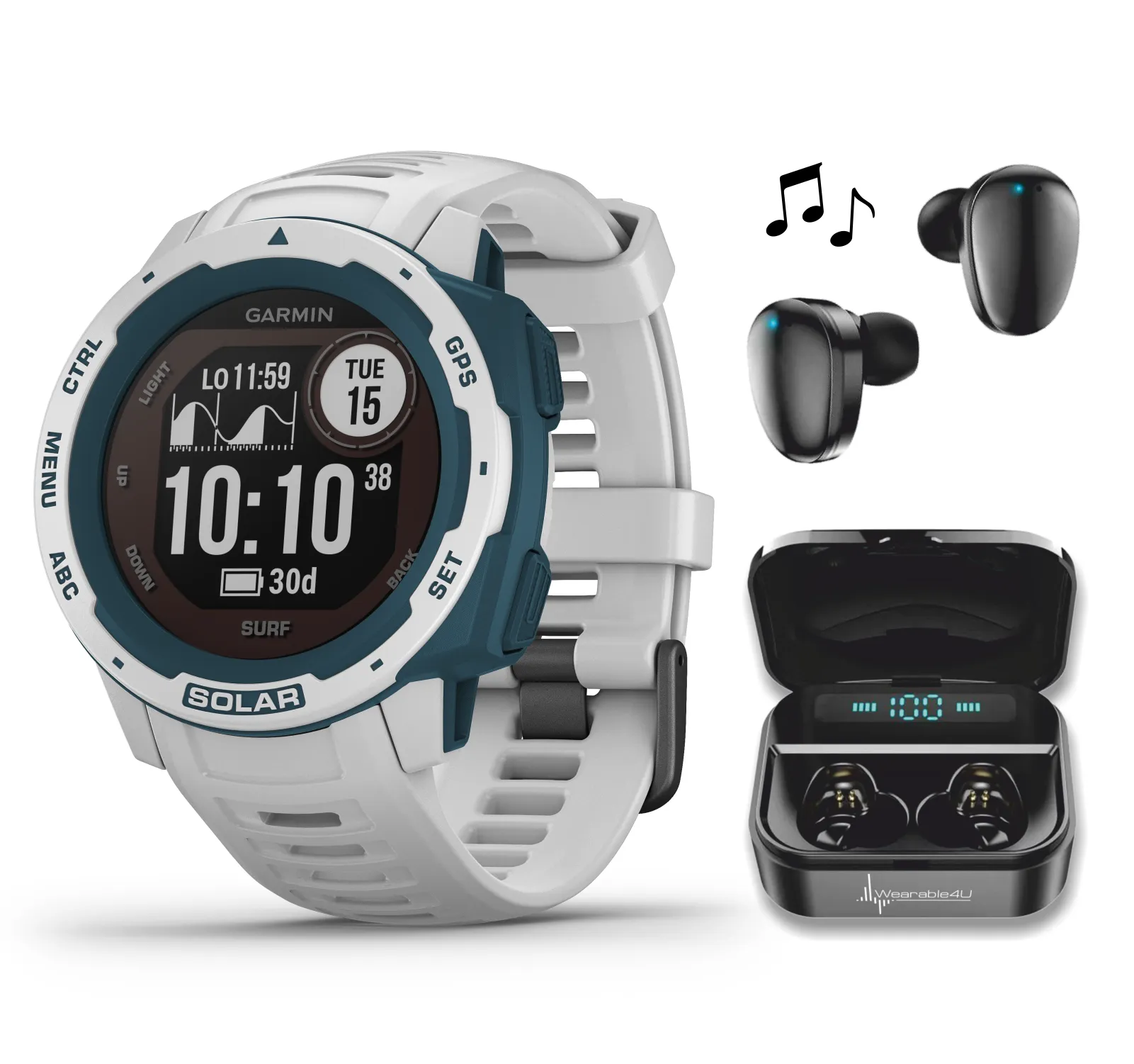 Garmin Instinct Solar Surf Edition Premium GPS Smartwatch with Included Wearable4U Bundle