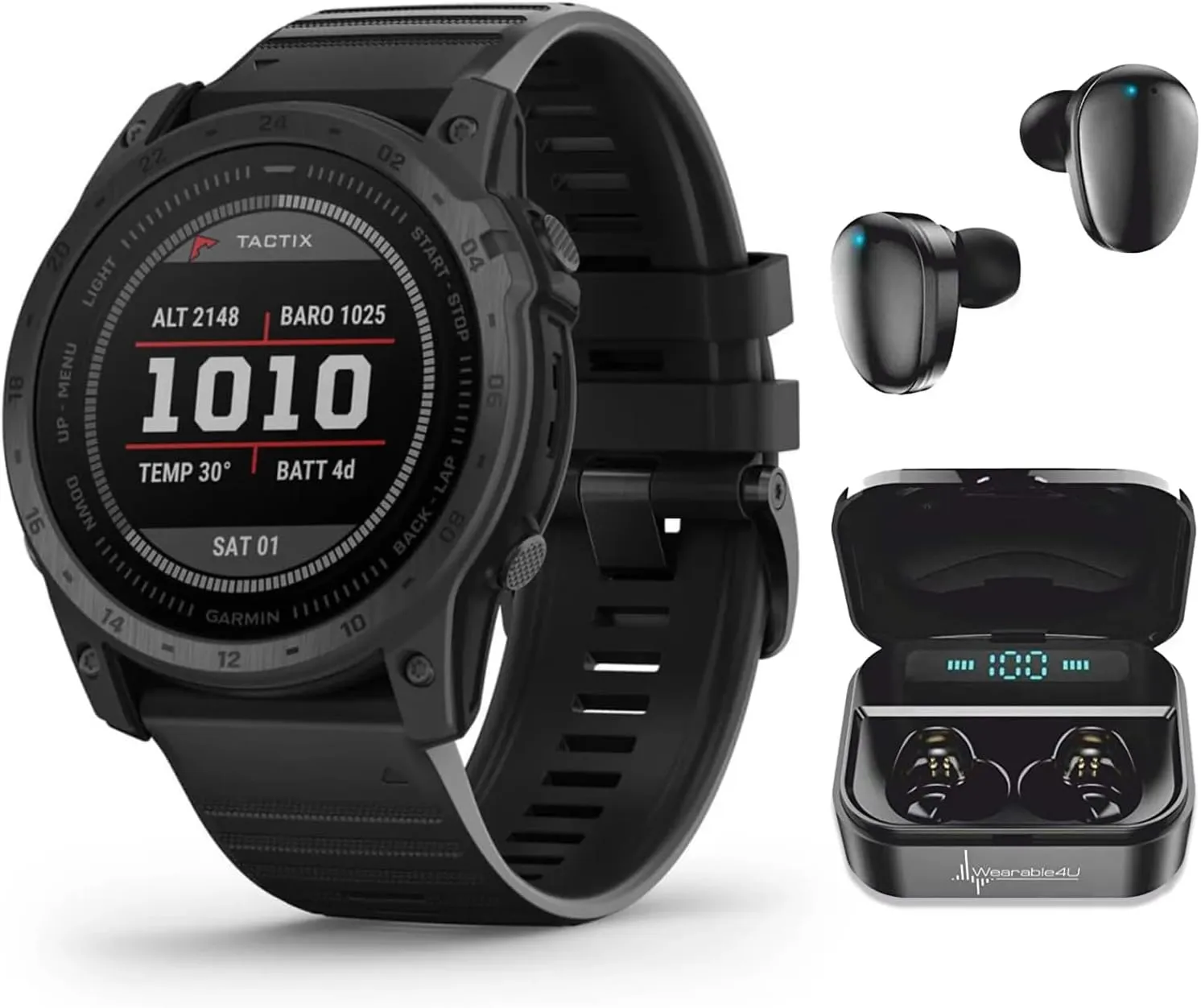 Garmin Tactix 7 Tactical Multisport GPS Smartwatch with Wearable4U Black EarBuds Bundle
