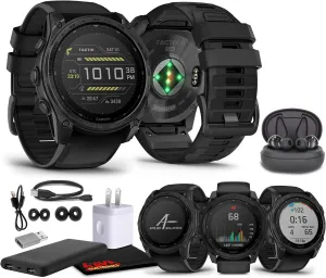 Garmin Tactix 8 51mm Solar Charged Display Elite Premium Tactical GPS Smartwatch, Includes Applied Ballistics Elite Solver, Built-in Flashlight, 48 Days Battery Life Bundle   Earbuds and More
