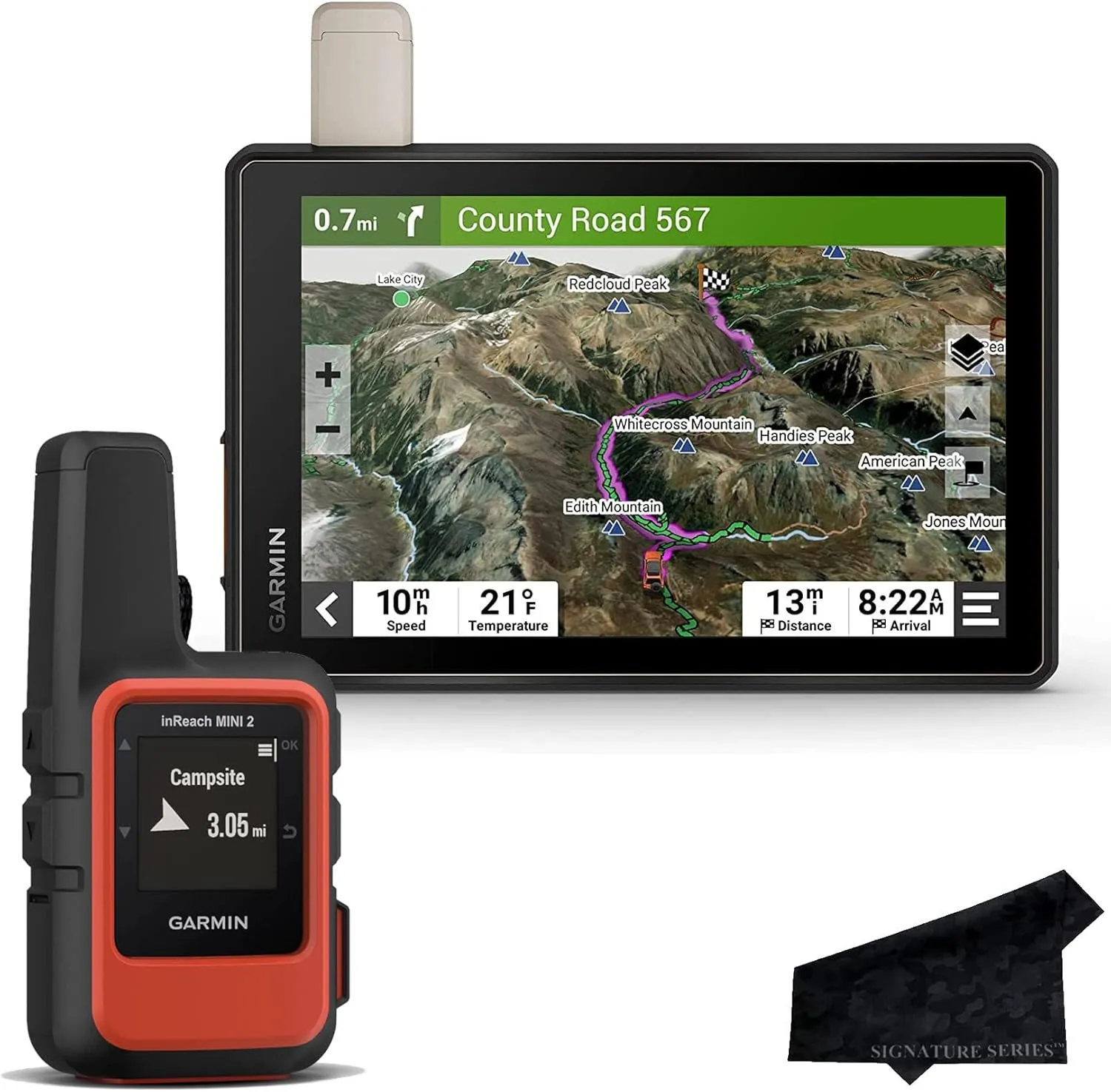 Garmin Tread Overland All-Terrain 8" GPS Navigator w/InReach Mini 2 Hiking GPS and Signature Cloth