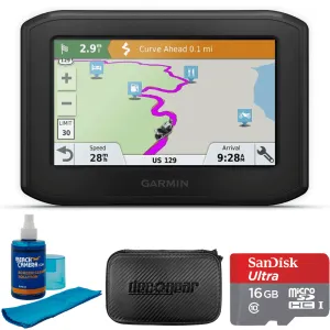 Garmin Zumo 396LMT-S Motorcycle GPS Navigator Bundle with GPS, Hard EVA Case, MicroSD HC 16GB C10 U1 With SD Adapter and Screen Cleaner