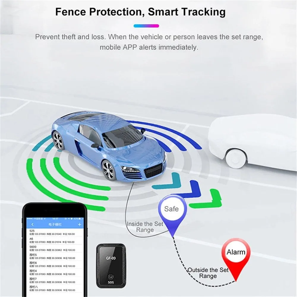 GF09 Mini GPS Locator App Control Anti-lost Device Car Tracker Magnetic Recorder SOS Tracker Locator Device Voice Recorder Handheld Portable For Vehicle/Car/Person Location Car Tracker