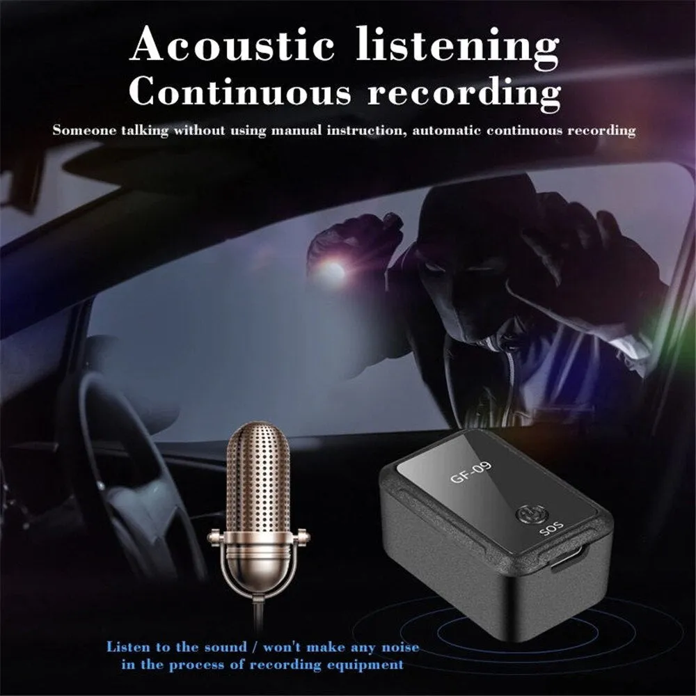 GF09 Mini GPS Locator App Control Anti-lost Device Car Tracker Magnetic Recorder SOS Tracker Locator Device Voice Recorder Handheld Portable For Vehicle/Car/Person Location Car Tracker