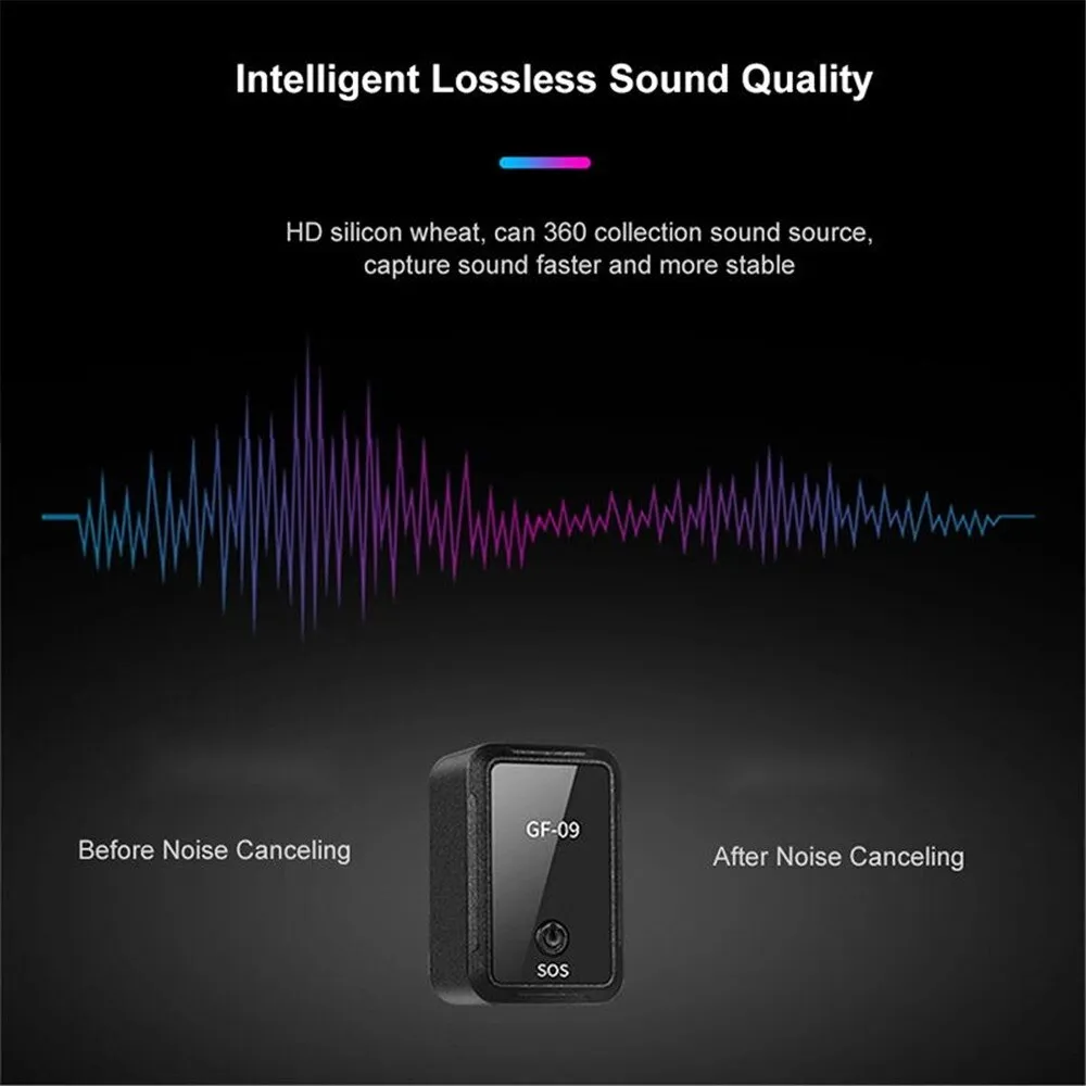 GF09 Mini GPS Locator App Control Anti-lost Device Car Tracker Magnetic Recorder SOS Tracker Locator Device Voice Recorder Handheld Portable For Vehicle/Car/Person Location Car Tracker