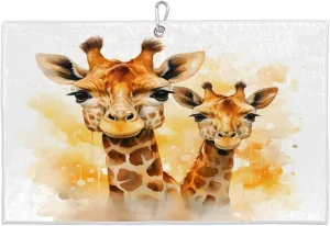 Giraffes Watercolor Golf Towel with Heavy Duty Carabiner Ultra Absorbent Quick Dry Perfect for Cleaning Clubs Balls Gear Essential Golf Accessory for Men Women Kids