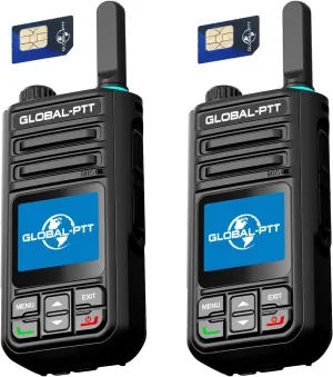 Global-PTT Advanced Global Walkie Talkie 2-Pack with GPS - Long Range Communication Digtal Display - Multi-Functional Keys and Yearly 2GB SIM Cards Included (GPS)