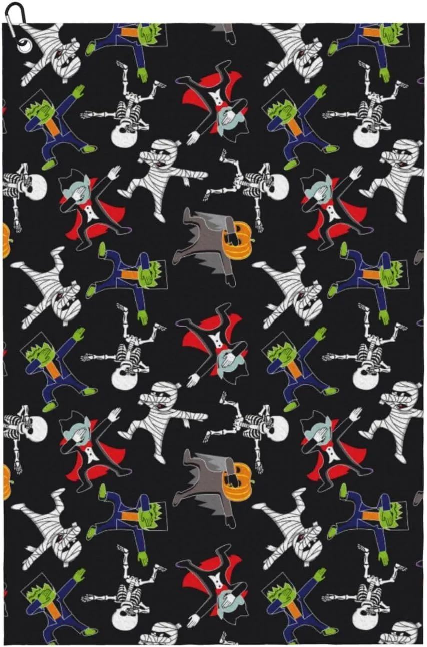 Golf Towel - Microfiber Waffle Golf Towel for Golf Bags for Men Women, Zombie Mummy Skeleton Golf Towel with Carabiner Clip, Golf Accessories