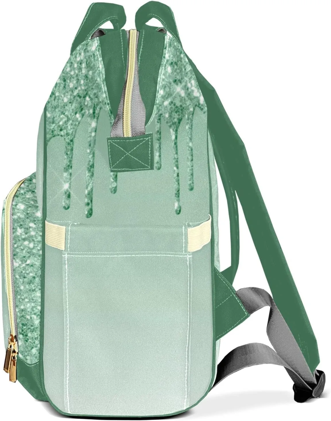 Green Bling Print Mummy Bags Custom Text Personalized with Name Diaper Bags Giving Backpack