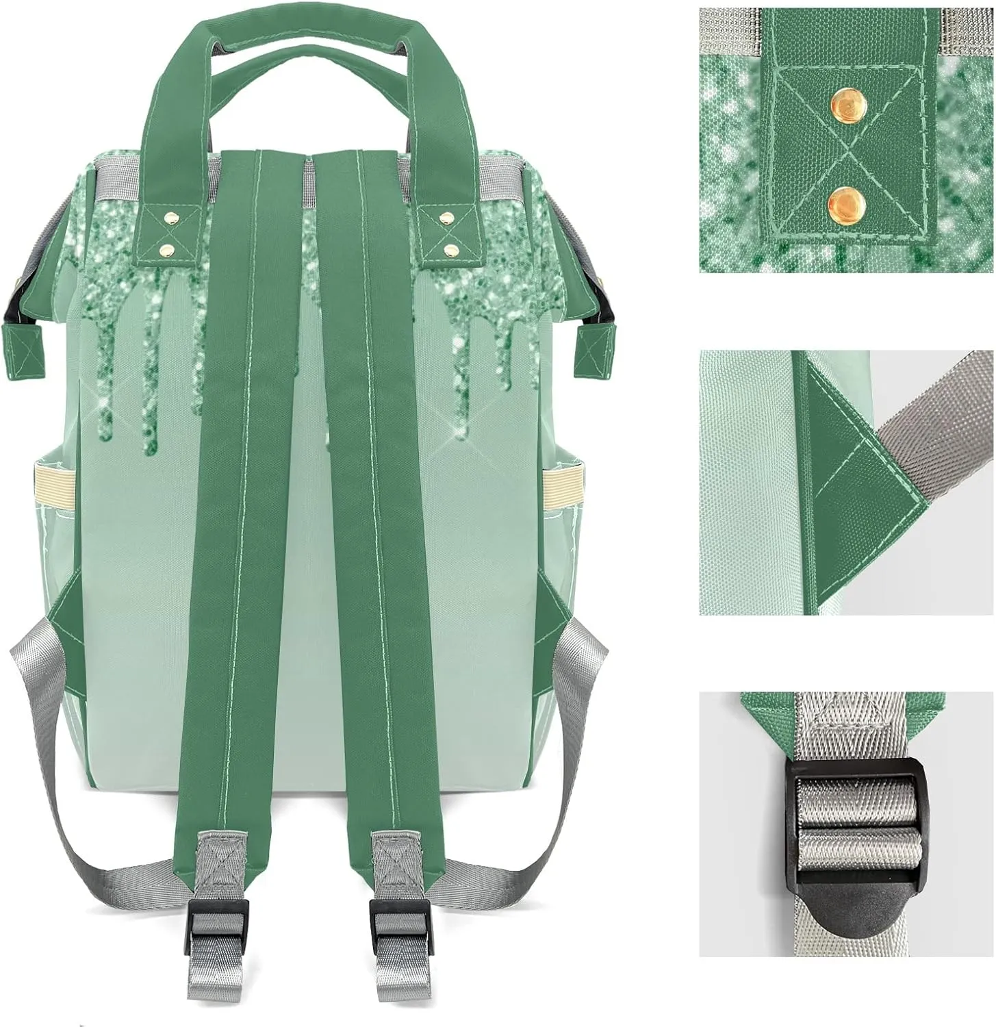 Green Bling Print Mummy Bags Custom Text Personalized with Name Diaper Bags Giving Backpack