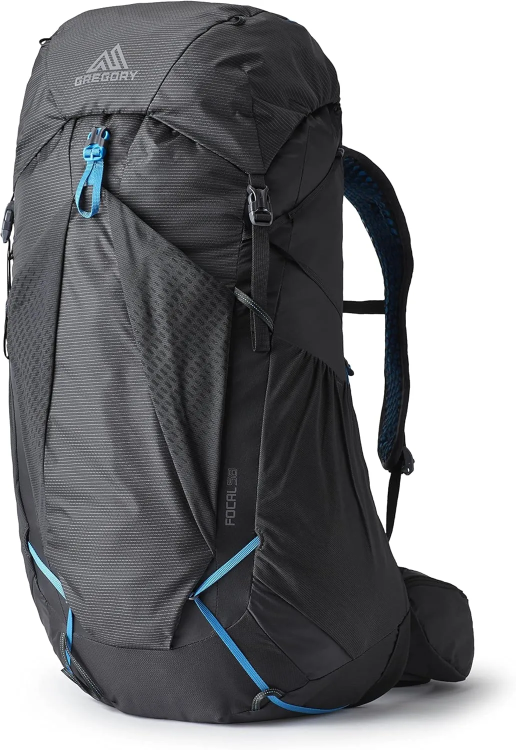 Gregory Focal 58L Unisex Ultralight Backpacking Pack with Freefloat Suspension, Aluminum Frame, Ventilated Backpanel, Large, Ozone Black
