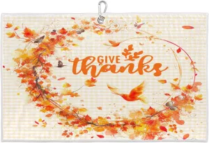 Grid Thanksgiving Leaves Golf Towel with Heavy Duty Carabiner Ultra Absorbent Quick Dry Perfect for Cleaning Clubs Balls Gear Essential Golf Accessory for Men Women Kids